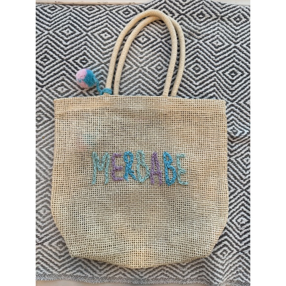 Merbabe Handbags - Merbabe Woven Straw Tote Bag with Colorful Yarn Lettering